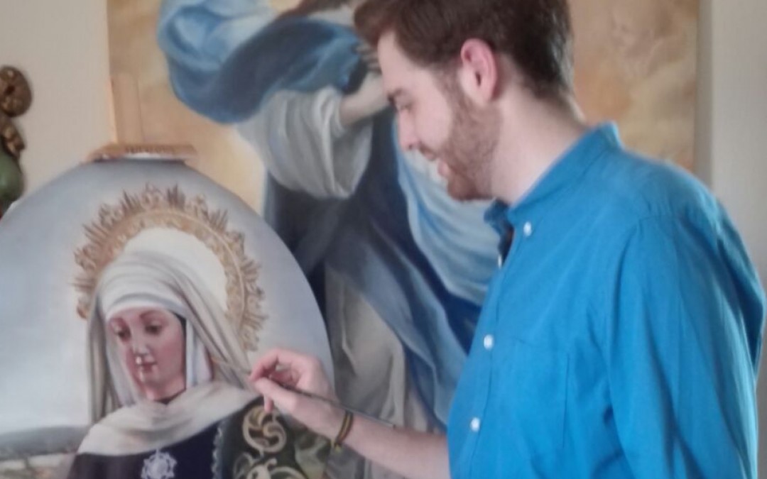 La Santa Mujer Verónica estrena estandarte con óleo sobre lienzo del joven pintor sevillano Ricardo Gil